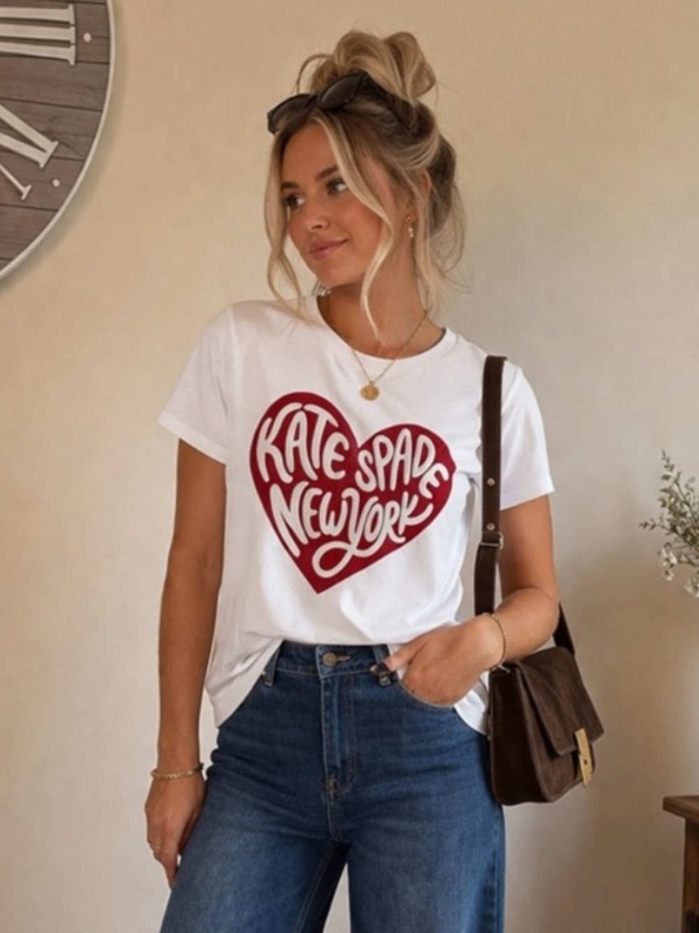 NWT kate spade White Short Sleeve Tee with Red Heart Logo